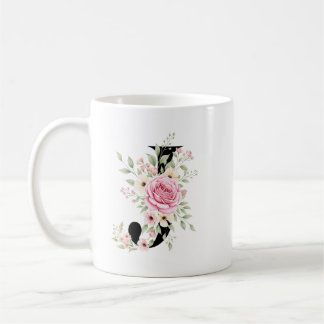 Elegant Alphabet Coffee Cup with Pink Rose Design Koffiemok