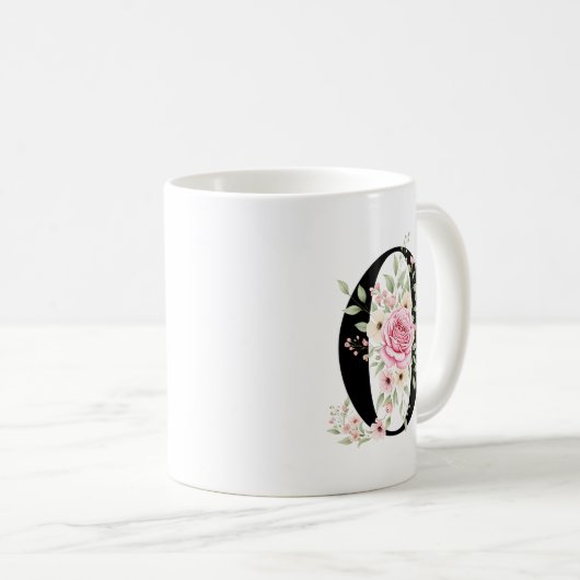Elegant Alphabet Coffee Cup with Pink Rose Design Koffiemok (Voorkant rechts)