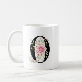 Elegant Alphabet Coffee Cup with Pink Rose Design Koffiemok
