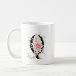 Elegant Alphabet Coffee Cup with Pink Rose Design Koffiemok