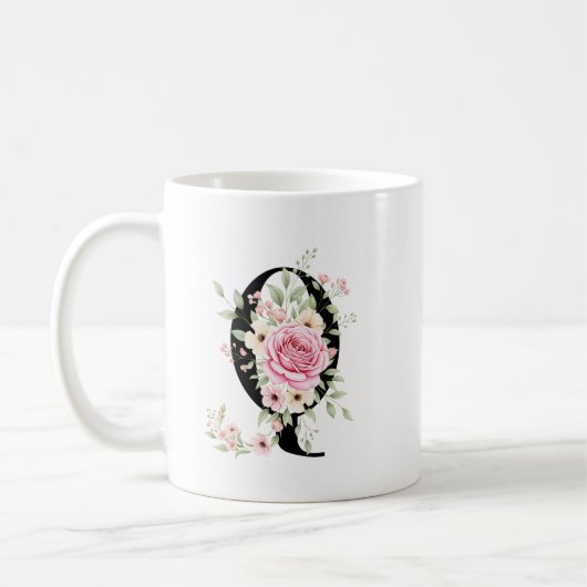 Elegant Alphabet Coffee Cup with Pink Rose Design Koffiemok (Links)