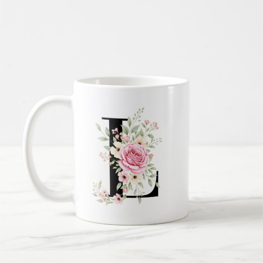 Elegant Alphabet Coffee Cup with Pink Rose Design Koffiemok (Links)