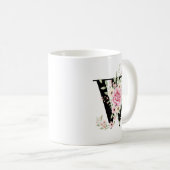 Elegant Alphabet Coffee Cup with Pink Rose Design Koffiemok (Voorkant rechts)