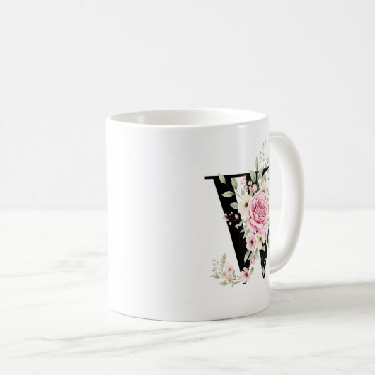 Elegant Alphabet Coffee Cup with Pink Rose Design Koffiemok (Voorkant rechts)