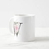 Elegant Alphabet Coffee Cup with Pink Rose Design Koffiemok (Voorkant links)