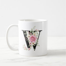 Elegant Alphabet Coffee Cup with Pink Rose Design Koffiemok