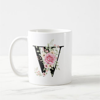 Elegant Alphabet Coffee Cup with Pink Rose Design Koffiemok