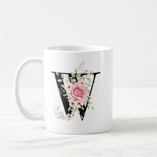 Elegant Alphabet Coffee Cup with Pink Rose Design Koffiemok (Links)