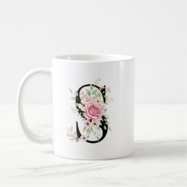 Elegant Alphabet Coffee Cup with Pink Rose Design Koffiemok