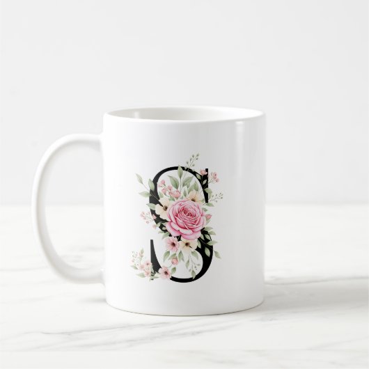 Elegant Alphabet Coffee Cup with Pink Rose Design Koffiemok (Links)