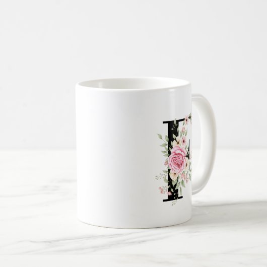 Elegant Alphabet Coffee Cup with Pink Rose Design Koffiemok (Voorkant rechts)