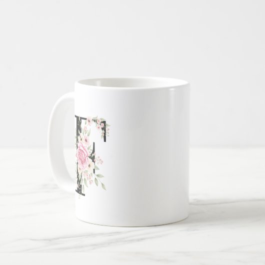 Elegant Alphabet Coffee Cup with Pink Rose Design Koffiemok (Voorkant links)