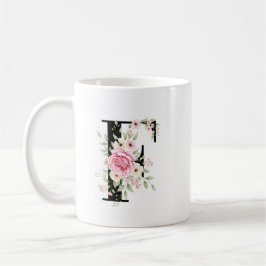 Elegant Alphabet Coffee Cup with Pink Rose Design Koffiemok