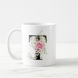 Elegant Alphabet Coffee Cup with Pink Rose Design Koffiemok