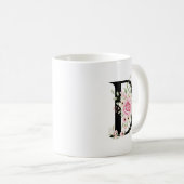 Elegant Alphabet Coffee Cup with Pink Rose Design Koffiemok (Voorkant rechts)