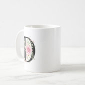 Elegant Alphabet Coffee Cup with Pink Rose Design Koffiemok (Voorkant links)