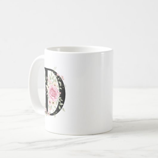 Elegant Alphabet Coffee Cup with Pink Rose Design Koffiemok (Voorkant links)