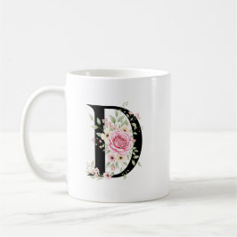 Elegant Alphabet Coffee Cup with Pink Rose Design Koffiemok