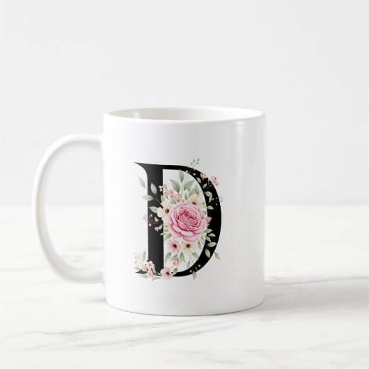 Elegant Alphabet Coffee Cup with Pink Rose Design Koffiemok (Links)