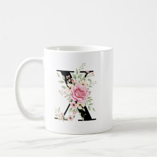 Elegant Alphabet Coffee Cup with Pink Rose Design Koffiemok