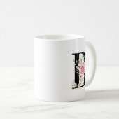 Elegant Alphabet Coffee Cup with Pink Rose Design Koffiemok (Voorkant rechts)