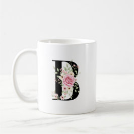 Elegant Alphabet Coffee Cup with Pink Rose Design Koffiemok