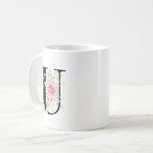 Elegant Alphabet Coffee Cup with Pink Rose Design Koffiemok (Voorkant links)