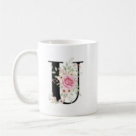 Elegant Alphabet Coffee Cup with Pink Rose Design Koffiemok
