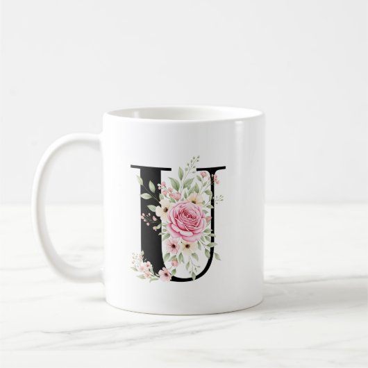 Elegant Alphabet Coffee Cup with Pink Rose Design Koffiemok (Links)