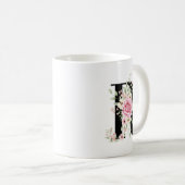 Elegant Alphabet Coffee Cup with Pink Rose Design Koffiemok (Voorkant rechts)