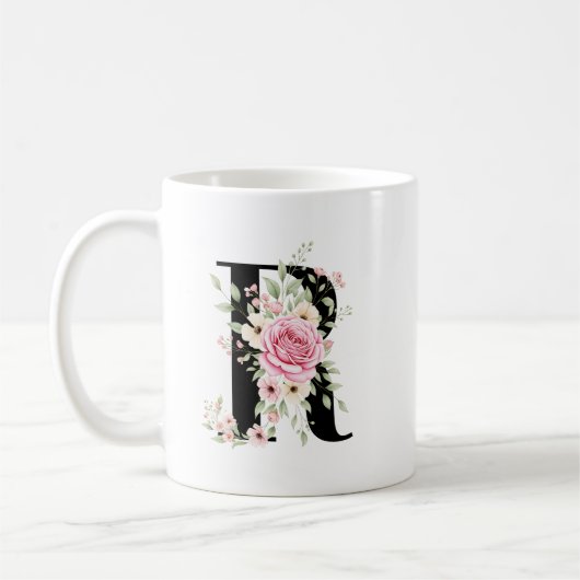 Elegant Alphabet Coffee Cup with Pink Rose Design Koffiemok (Links)