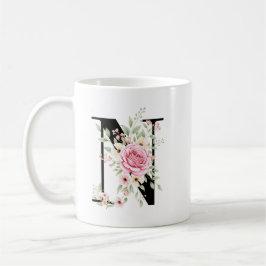 Elegant Alphabet Coffee Cup with Pink Rose Design Koffiemok