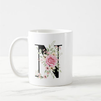 Elegant Alphabet Coffee Cup with Pink Rose Design Koffiemok