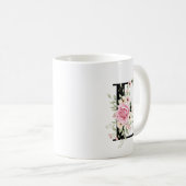 Elegant Alphabet Coffee Cup with Pink Rose Design Koffiemok (Voorkant rechts)