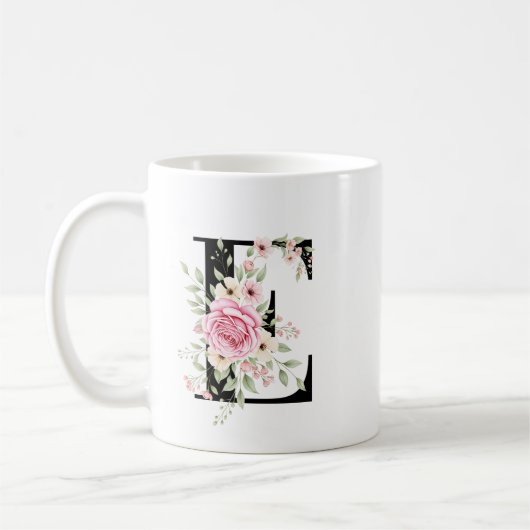 Elegant Alphabet Coffee Cup with Pink Rose Design Koffiemok (Links)