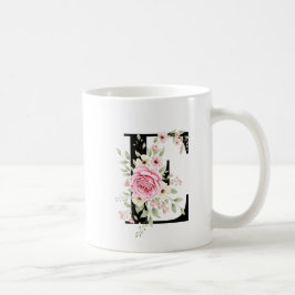 Elegant Alphabet Coffee Cup with Pink Rose Design Koffiemok
