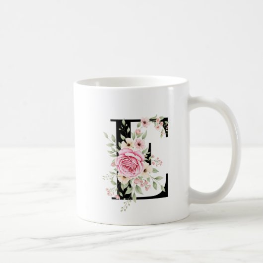 Elegant Alphabet Coffee Cup with Pink Rose Design Koffiemok (Rechts)