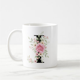 Elegant Alphabet Coffee Cup with Pink Rose Design Koffiemok