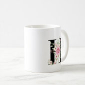 Elegant Alphabet Coffee Cup with Pink Rose Design Koffiemok (Voorkant rechts)