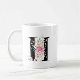 Elegant Alphabet Coffee Cup with Pink Rose Design Koffiemok