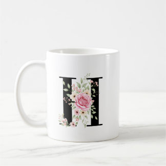 Elegant Alphabet Coffee Cup with Pink Rose Design Koffiemok