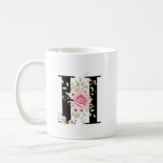 Elegant Alphabet Coffee Cup with Pink Rose Design Koffiemok (Links)
