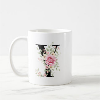 Elegant Alphabet Coffee Cup with Pink Rose Design Koffiemok