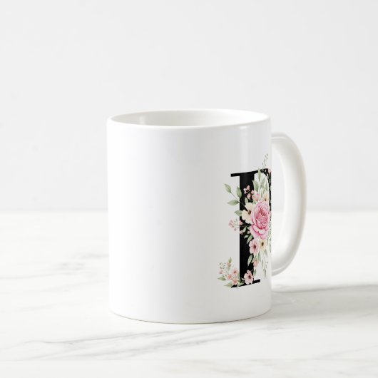Elegant Alphabet Coffee Cup with Pink Rose Design Koffiemok (Voorkant rechts)