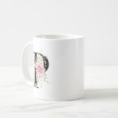 Elegant Alphabet Coffee Cup with Pink Rose Design Koffiemok (Voorkant links)