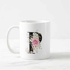 Elegant Alphabet Coffee Cup with Pink Rose Design Koffiemok