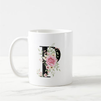 Elegant Alphabet Coffee Cup with Pink Rose Design Koffiemok