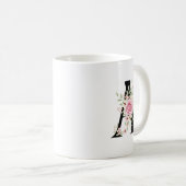 Elegant Alphabet Coffee Cup with Pink Rose Design Koffiemok (Voorkant rechts)