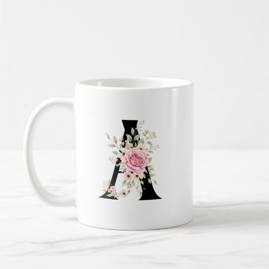 Elegant Alphabet Coffee Cup with Pink Rose Design Koffiemok (Links)