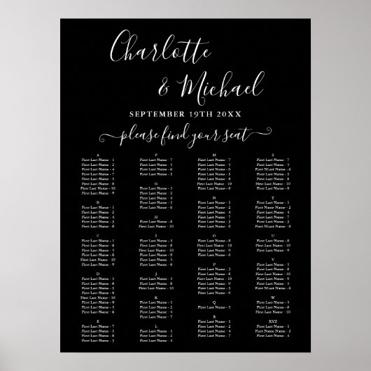 Elegant Alphabetical Wedding Seating Chart Poster (Voorkant)